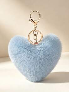 1pc Heart-Shaped Pom Pom Keychain, Heart Car Hanging Ornament, Couple Heart Pendant, Bag Charm, Women's Keychain - Multicolor - View 14