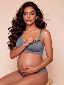 Women's Blue Lace Front Closure Nursing Bra, Wire-Free High Elastic Soft Support Maternity Bra With Quick Release Nursing Clips - Blue - View 3