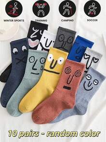 1/3/5 Pasang Kaos Kaki Bergambar Ekspresi Lucu, Kaos Kaki Unisex Warna Permen Musim Gugur/Dingin, Panjang Setinggi Mata Kaki/Selutu/Paha - MultiWarna - View 7