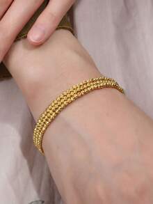 Asymmetrical Geometric 3-Layer Bracelet, 24K Gold Plated Handmade Beaded Multi-Layer Bracelet - Yellow Gold - View 2