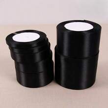 1 Roll Of Polyester Ribbon, Black Ribbon Ribbon, Gift Box Decoration Ribbon, Bow DIY, Floral Decoration, Rose Material, Wedding And Party Decoration, Suitable For Holiday Parties, Birthday Parties, Gift Packaging, Handicrafts, Wedding Dec, Christmas - 1pc Black - View 2
