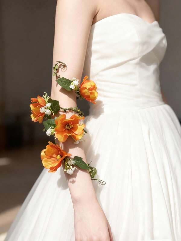 1pc Artificial Flower Arm Garland, Long Draping Floral Wreath With Green Leaves, Suitable For Bridal Wedding Accessories And Photography