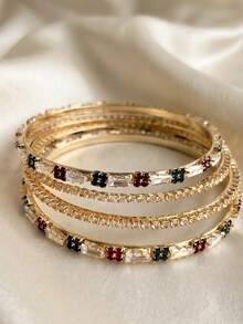 Bollywood Pretty Fashion Colourful Crystal Dots Bangle Bracelet,Gorgeous Attractive Designer Jewelry For Women Daily Or Party Wear,Mom Gift Jewelry - Four-piece Set - View 9