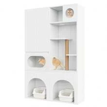 Cat Tree With Cat Mat, Cat Furniture, Pet Cabinet With Rattan Drawer, Pet Sideboard/TV Stand, No Cat Box, White, 120x50x65 - Tall Cabinet,140*45*195 cm - View 5