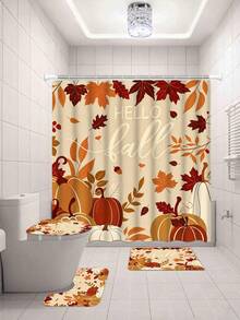 1/4pcs Autumn Harvest Maple Leaf & Pumpkin Shower Curtain Set, With 12 Hooks, Waterproof Polyester Bathroom Curtain, Privacy Screen, Thickened, Durable Quick-Dry, 180*180cm Size, Halloween Thanksgiving Autumn Harvest Bathroom Decor - A - View 16