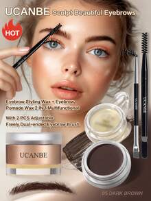 UCANBE Waterproof Eyebrow Gel + Eyebrow Styling Wax 2 In 1 Makeup Kit With 2 Pcs Dual-Ended Adjustable Freely Eyebrow Brush Makeup Long Lasting Eyebrows - 05 Dark Brown - View 1