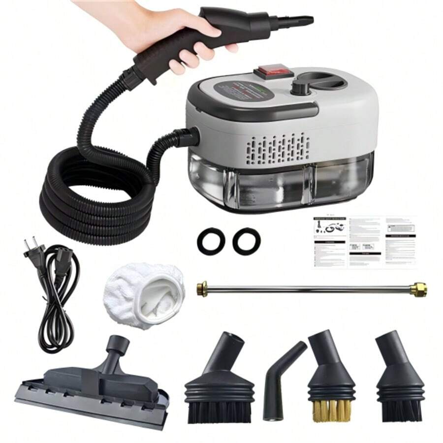 Limpiador a vapor portátil - Modelo compacto de alto rendimiento con cable de 2500 W, calentamiento en 15 segundos, depósito de agua de 1,2 L, mango ajustable de 3 velocidades, limpiador a vapor de alta presión para eliminar manchas y suciedad, vapor de alta presión - Blanco - Ver 1