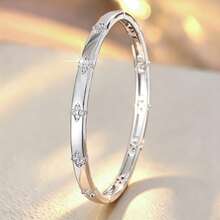 1pc Fresh Geometric Four-Leaf Flower Shaped Cubic Zirconia Inlaid Fashion Bracelet For Girls - Gold - View 13