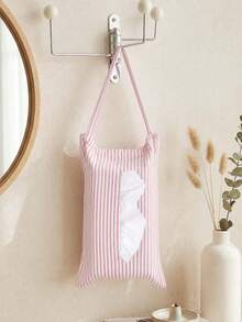 1pc Nordic Striped Hanging Tissue Holder Home Decor, Reusable Fabric Tissue Storage Box Suitable For Car Seats, Bathroom, Bedroom, Lightweight And Portable Tissue Organizer - Multicolor - View 2