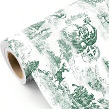 1 Roll Of Wrapping Paper Featuring A Green Santa Claus And Christmas Tree Pattern; Suitable For Christmas, Holiday Decorations, Birthday Parties, Gift Wrapping, And Holiday Gift Boxes Dimensions: 43 Cm * 500 Cm (17 Inches * 16.4 Feet) - Multicolor - View 9