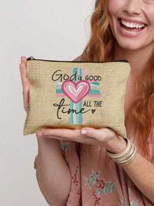 亞麻托特包套組，印有「GOD IS GOOD」2D印花大號購物托特包與配套拉鍊化妝包，靈感聖經經文花卉圖案，寬敞大容量托特包適合裝書本、雜貨和日常用品；拉鍊包可收納化妝品、筆、鑰匙和小個人物品，非常適合教會活動、日常購物、學校通勤和週末旅行，生日與喬遷禮物送給女性，返校季、教師節禮物 - 彩色 - 查看 12