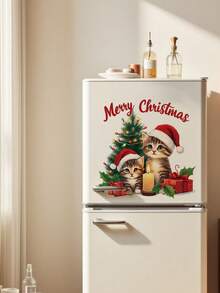 Cute Christmas Cartoon Cat Wall Stickers, Kitten Christmas Tree Gift Box Patterns, Self-Adhesive And Removable Wall Decals, Suitable For Fridge, Cabinet Doors, Living Room, And Bedroom, DIY Soft Decoration For Home Parties At Christmas - Wall Stickers - View 3