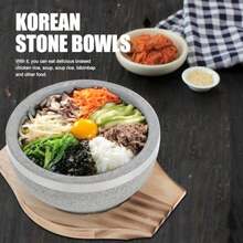 Stone Bowl With Wood Base 14cm Korean Stone Pot For Bibimbap Soup Rice Serving Traditional Asian Soup Bowl For Home Kitchen - View 6