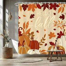 1/4pcs Autumn Harvest Maple Leaf & Pumpkin Shower Curtain Set, With 12 Hooks, Waterproof Polyester Bathroom Curtain, Privacy Screen, Thickened, Durable Quick-Dry, 180*180cm Size, Halloween Thanksgiving Autumn Harvest Bathroom Decor - A - View 17