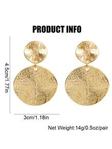 Asymmetric Texture Circle Shaped Pendant Clip Earrings - Yellow Gold - View 6
