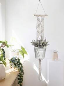 1pc Bohemian Style Handmade Woven Hanging Basket Multi-Functional Mesh Holder, Indoor Home Decor, Room Decoration, Holiday Gift, Different Sizes Hanging Flower Pot Basket, With Beads No Tassels, Flower Pot And Plants Not Included - Multicolor - View 6