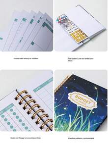 Creative Floral Spiral Bound Budget Planner Notebook With Strap, Customizable Printable Memo Pad - Multicolor - View 7