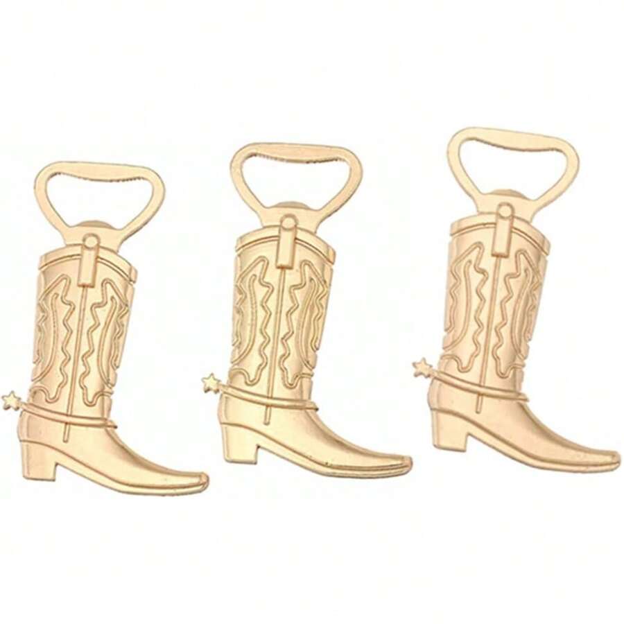 3-15pcs Metal Boot Shaped Bottle Opener Creative Bar Tool, Western Theme Party Gift Set, Wedding Guest Favor & Decoration, Holiday Gift, Birthday Party Gift, Kitchen & Bar Accessories - Gold - View 1