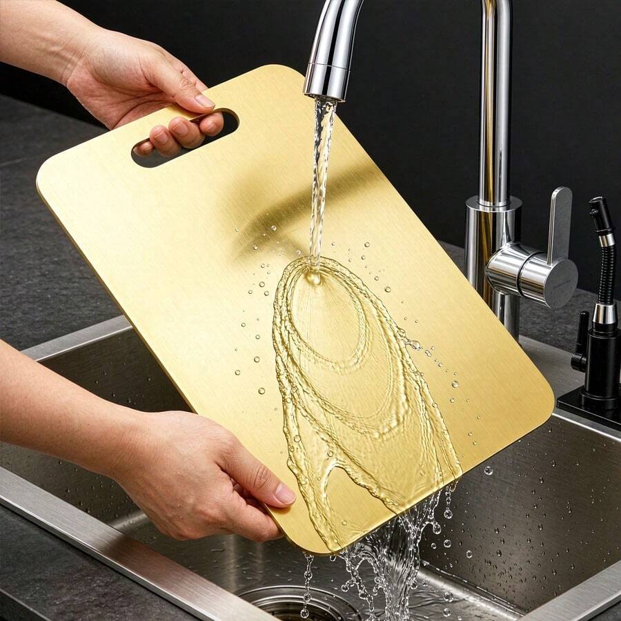 1/3pcs Stainless Steel Cutting Board, Kneading Board, Chopping Board, Double-Sided Use, Suitable For Meat, Vegetables, Fruits, Essential Kitchen Tool For Home - Gold - View 1