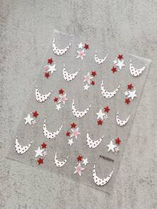 1 Sheet All‑Season Sweet Cute Style Polka Dot Moon Star Nail Stickers, 3D Self‑Adhesive Nail Art Decals For DIY Manicure & Press‑On Nails Salon Decor - Multicolor - View 14