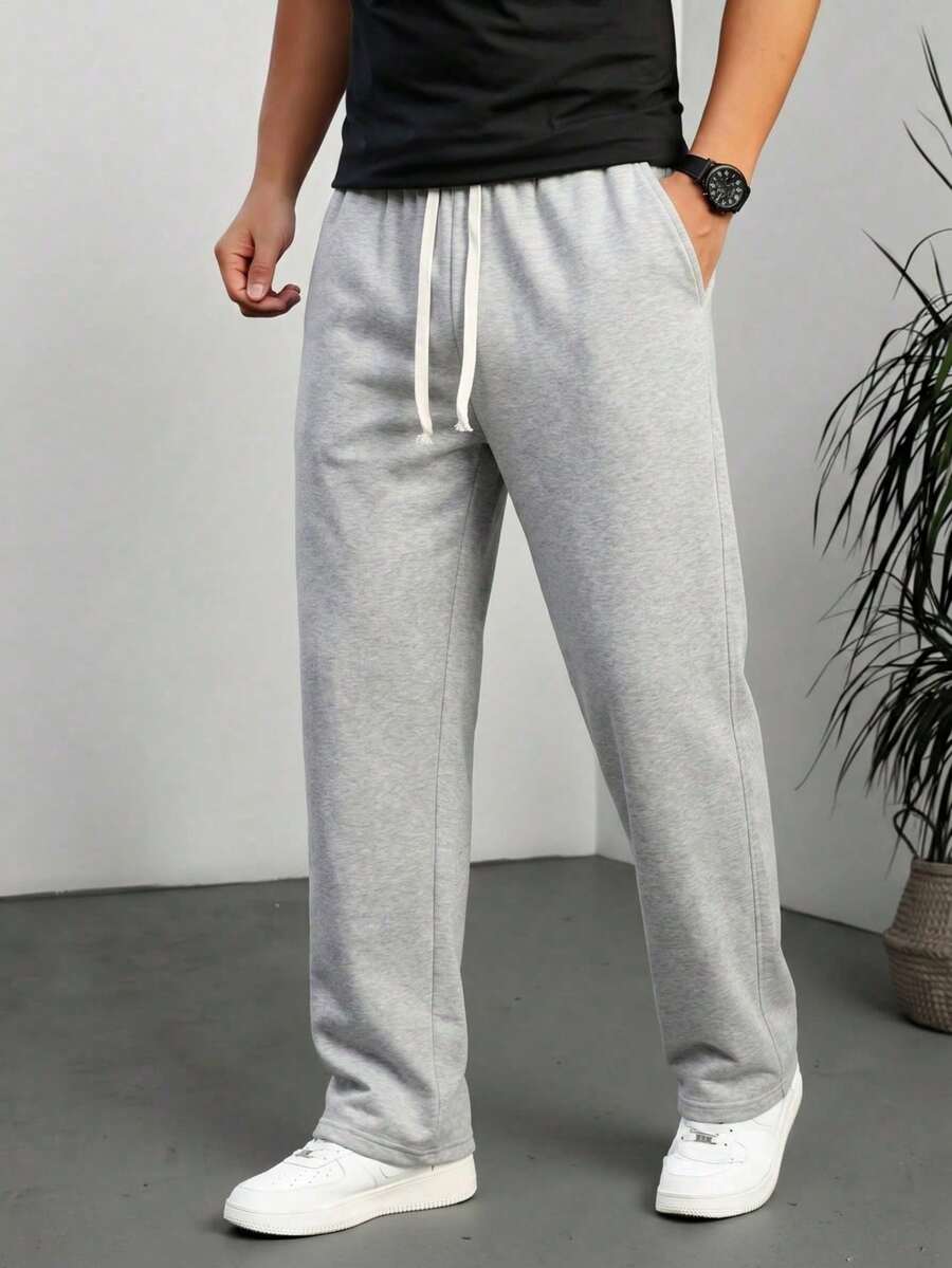 Blueprint Man 1pc Men's Pants Light Gray Basic Sweatpants Slim Fit Tapered Leg Adjustable Drawstring Waist Dual Side Slant Pockets Comfortable Soft Anti-Pilling Knit Fabric Durable Drape Non-Deforming Mature High Street Casual Old Money Style - Light Grey - View 1