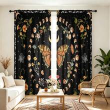 2 buah Tirai Semi-Transparan Motif Kupu-kupu dan Jamur Fase Bulan Bergaya Bohemian Vintage, Poliester 90GSM Semi-Transparan untuk Perlindungan Privasi, Mudah Dipasang, Cepat Kering, Tahan Pudar, Tirai Ringan yang Dapat Dilepas dan Dicuci, Cocok untuk Rumah, Kamar, Dapur, dan Sekat atau Dekorasi Lainnya - MultiWarna - View 6