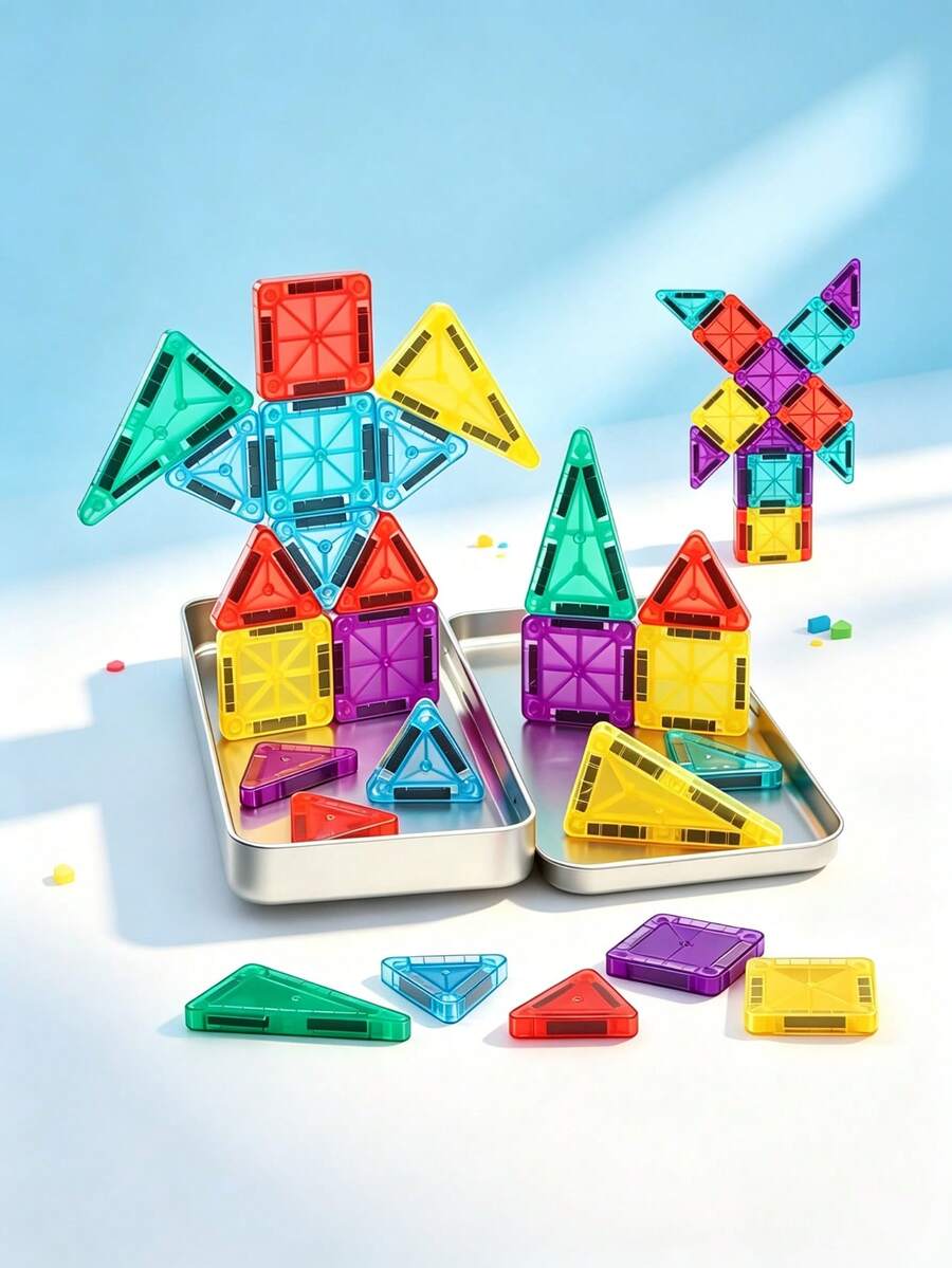 Magnetic Building Blocks Set With Colorful Windows – Educational Puzzle Toy For Boys And Girls, Perfect Gift For Children's Birthday And Halloween (Colors/Styles May Vary) - Multicolor - View 1