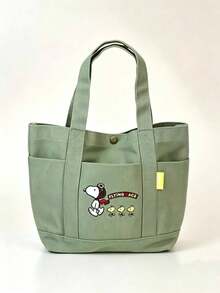 Snoopy 飛行員帆布托特包 大容量單肩手提包 休閒日常上學上班購物通勤包 - 多色 - 查看 11