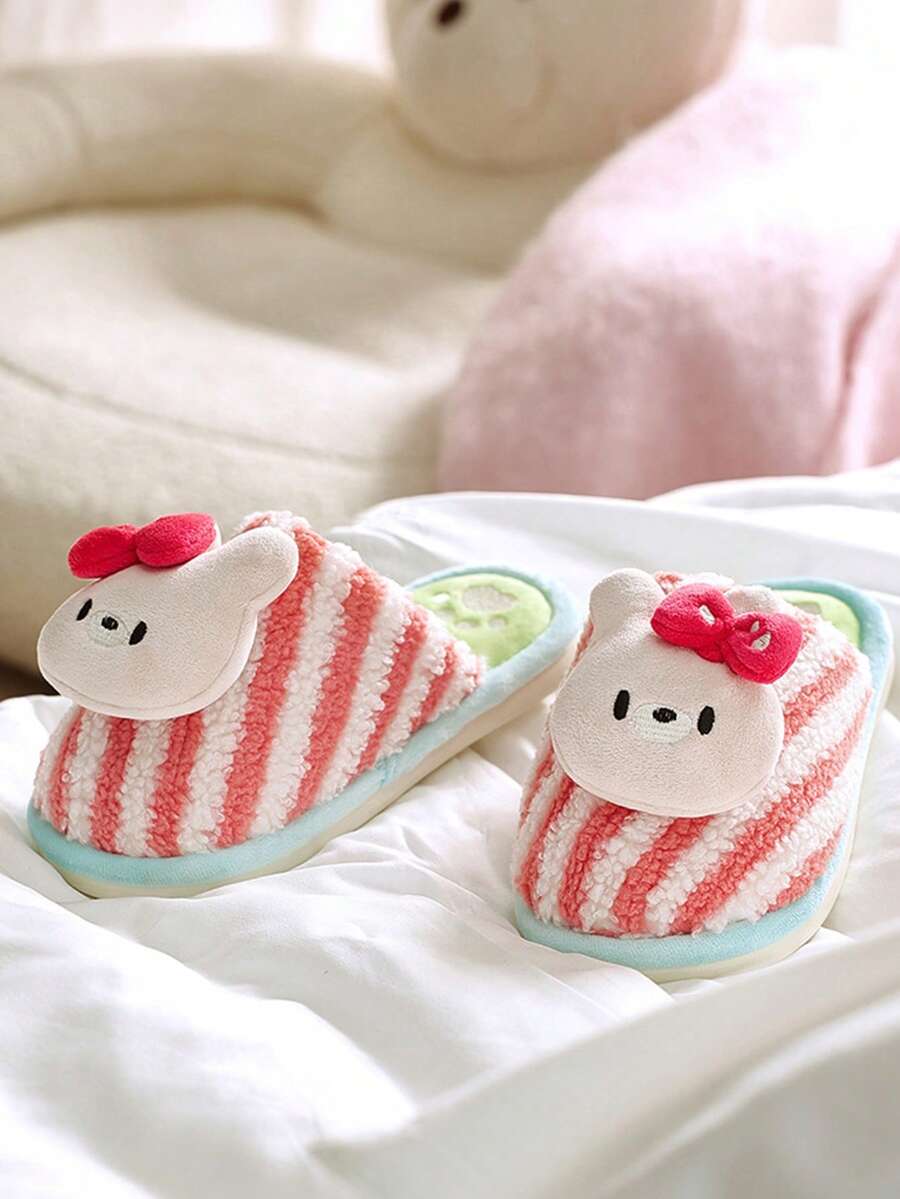 Dép đi trong nhà trẻ em họa tiết thỏ hồng hoạt hình, chống trượt, ấm áp, êm ái, phù hợp sử dụng trong nhà - Hồng - Xem 1