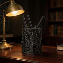 Gothic Architecture Style Makeup Brush Holder Desktop Storage Gothic Pen Holder Pen Holder 3D Printed - Multicolor - View 2