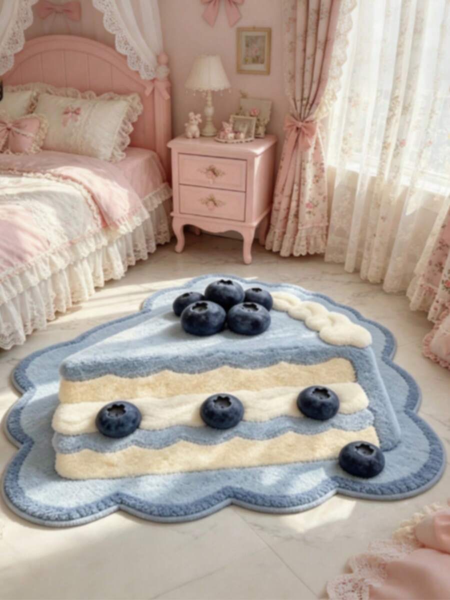 1pc Blue Triangle Blueberry Cake Shaped Rug, Cute Style, Thickened Carpet, Plush Rug, Autumn/Winter Rug, Decorative Rug, Bedroom Decor - Multicolor - View 1