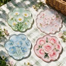 1/4PCS Watercolor Floral Acrylic Coasters, Asymmetrical Flower Transparent Heat-Resistant Coasters. Cherry Blossom, Forget-Me-Not, Rose Pattern Waterproof Tea Cup Coasters, Ins New Style Coasters, Heat-Resistant Coaster Set, Protect Tabletop From Hot Drinks, Cups And Plates Contamination - , Suitable For Office, Restaurant, Cafe - Multicolor - View 7