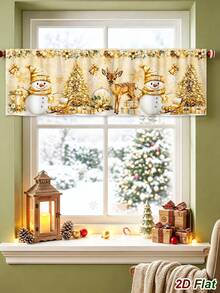 1Pc Christmas Curtains Valance, Sunshade Curtain With Snowman/Elk/Christmas Tree Design, Christmas Curtain Panel, Kitchen Printed Short Curtains, Merry Christmas Decoration, Christmas Decoration, Christmas Eve Decoration, Christmas Home Decor, Xmas Decor, Kitchen, Bedroom, Bathroom Decor - Multicolor - View 8