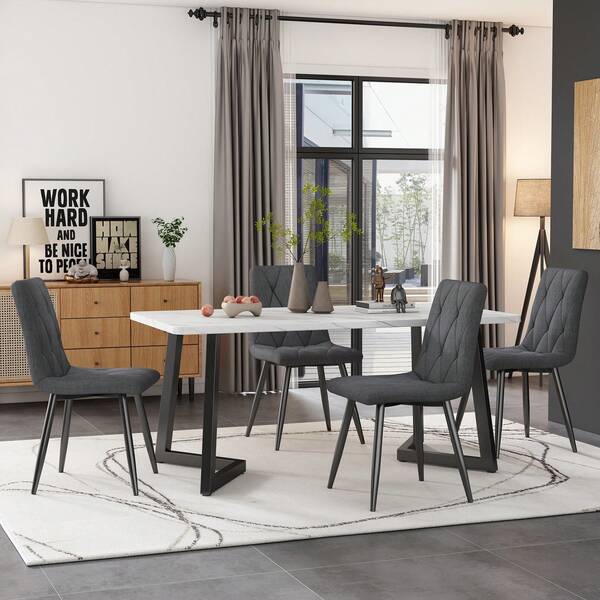 Dining Table Set With 4 Chairs, Grey - Modern Kitchen Table