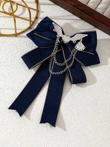 1pc Ribbon Bow Heart Wing Chain Brooch, Preppy Cool Sweet Style, Suitable For Shirt & Blazer Collar Decoration, Daily & Holiday Gift Accessory - Gentle - View 16