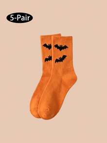 5 Pairs Women's Multi-Color Halloween Series Mid-Calf Socks, Pumpkin, Ghost, Bat, Spider Web Knitted Soft Socks, Suitable For Party And Daily Wear, Essential Gift For Friends - Multicolor - View 15