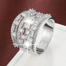 1個豪華寬面銅製戒指,鑲嵌cubic Zirconia,女士專用 - 銀色 - 查看 4