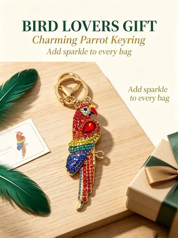 Colorful Parrot Keychain, Rhinestone Key Ring Pendant, Perfect Gift For Bird Lovers, Cute Parrot Bag Charm Pendant Suitable For Handbags, Wallets, Backpacks, Travel Bags, Decorative Keychain, Suitable For Gym, Classroom, Matching Games, Daily Use And Gift Giving, Fashionable Women's Accessory, Perfect Gift For Christmas, Valentine's Day, Birthday, Back To School Season