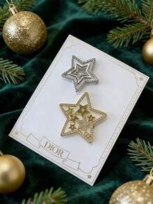Dior Style Silver And Gold Star Hair Clips Perfect Gift For Her Elegant Party Hair Accessories Exquisite Birthday Gift For Girlfriend Daily Wedding Styling Hair Decor DIOR-GIFT-144 - Silver Gold - View 4
