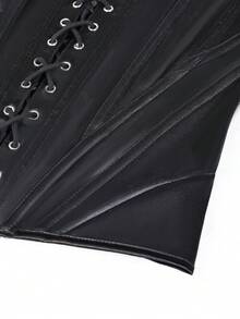 Apperloth A Y2K Satin Corset Tops Lace Up Front Tie Back Backless Boned Shapewear Crop Tube Tops For Women Going Out Club Rave Halloween Costume Party Outfit - Black - View 8