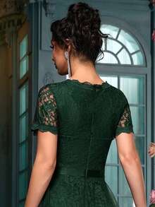 Women's Sweetheart Neckline Lace Flowy Mesh Cocktail Party Dress Fall - Dark Green - View 8