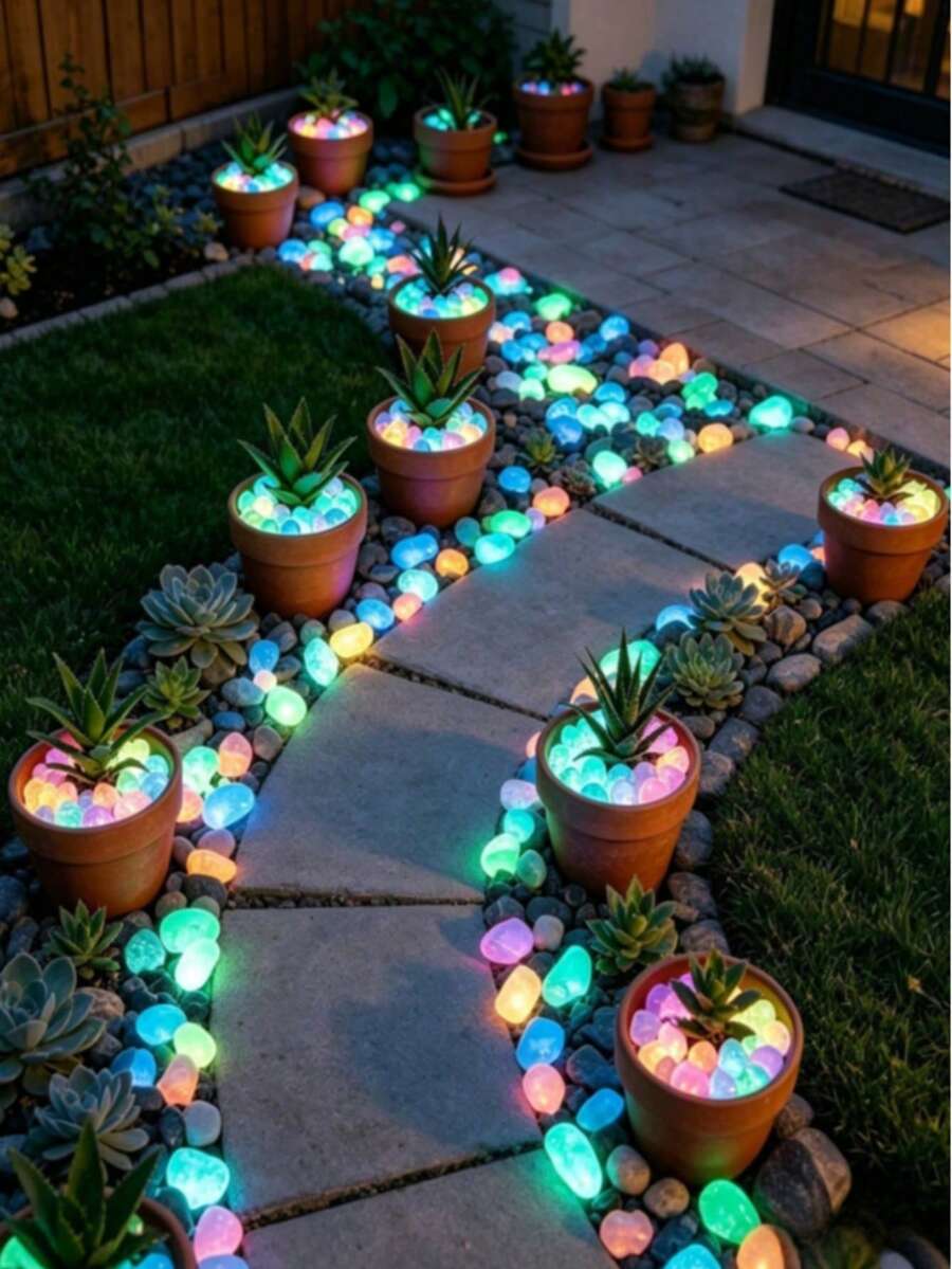 1 Pack Glow-In-The-Dark Colorful Rock Decorations, Mixed Colors, Suitable For Aquarium, Fish Tank, Sidewalk, Garden Path, Patio, Lawn, Yard Decor, Colorful Pebble Decorations,Halloween Festival Decoration.