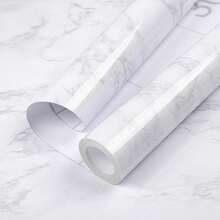 1PC White Faux Marble Pattern Self-Adhesive Kitchen Sticker, Waterproof Heat-Resistant Oil-Proof Sticker For Cabinet Drawer Renovation, Transparent Static Oil-Proof Film - Marble - View 11