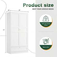 Metal Armoire Wardrobe Closet Tall Steel Clothes Storage Cabinet Unit With Hanging Rod Adjustable Shelves Storage Drawer Organizer Holder For Bedroom Office, White - White - View 4