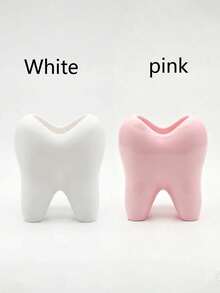 1pc Creative Fun Toothbrush Holder White/Pink Tooth-Shaped Toothbrush Cup Desktop Storage Decorative Container Can Hold Toothbrush, Toothpaste, Flower Pot, Vase, Bathroom Supplies Happy Home Bathroom Decor Autumn Decoration Back To School (Mini Size) - Multicolor - View 8