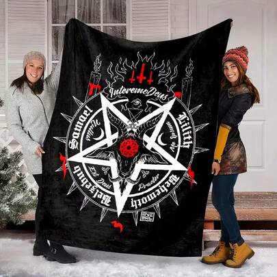 Gothic Mysterious Symbol Art Flannel Throw Blanket, Vintage Occult Pentagram Pattern Soft Plush Blanket, Dark Aesthetic Decorative Blanket, Suitable For Bedroom, Sofa And Lounge Chair