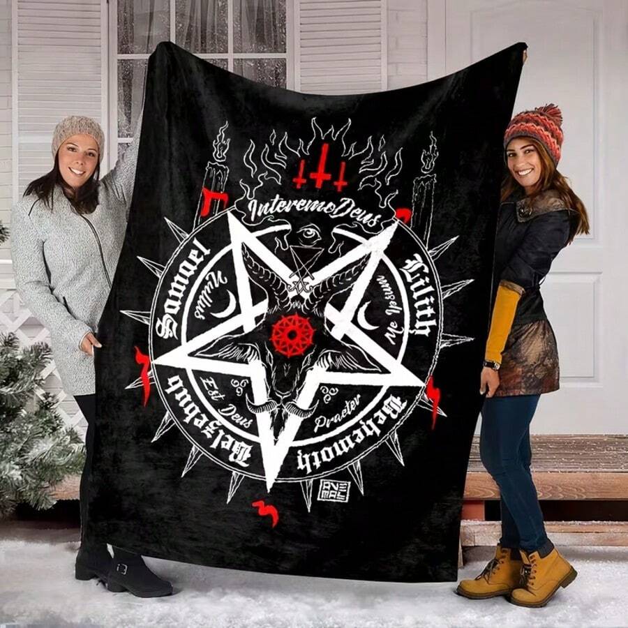 Gothic Mysterious Symbol Art Flannel Throw Blanket, Vintage Occult Pentagram Pattern Soft Plush Blanket, Dark Aesthetic Decorative Blanket, Suitable For Bedroom, Sofa And Lounge Chair - Multicolor - View 1