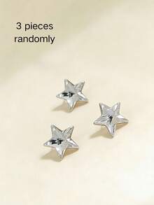 Approx. 3pcs Randomly Mixed Silver 3D Star Accessories, Multi-Faceted Cut Design, Glossy Surface, Sharp Edges, Cool Minimalist Star Shape, Suitable For Various Personalized Style Decor - Multicolor - View 4