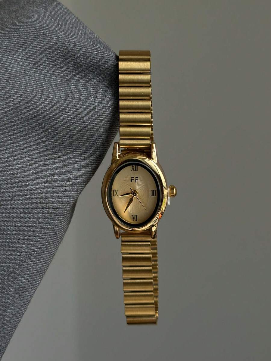 Gold Oval Women's Quartz Watch, Fashionable Elegant Design, Suitable For Daily Wear, Birthday And Graduation Gift - Gold - View 1