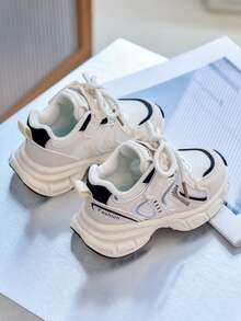 Summer Hollow Mesh Chunky Sneakers Double Layer Shoelace Design Lightweight Breathable Unisex Kids Outdoor Shoes - Black - View 5